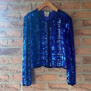 STENAY | Blue 100% silk & sequins fully lined unique vintage suit coat blazer
